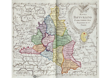 Карта вятской губернии 19 века с разделением на уезды
